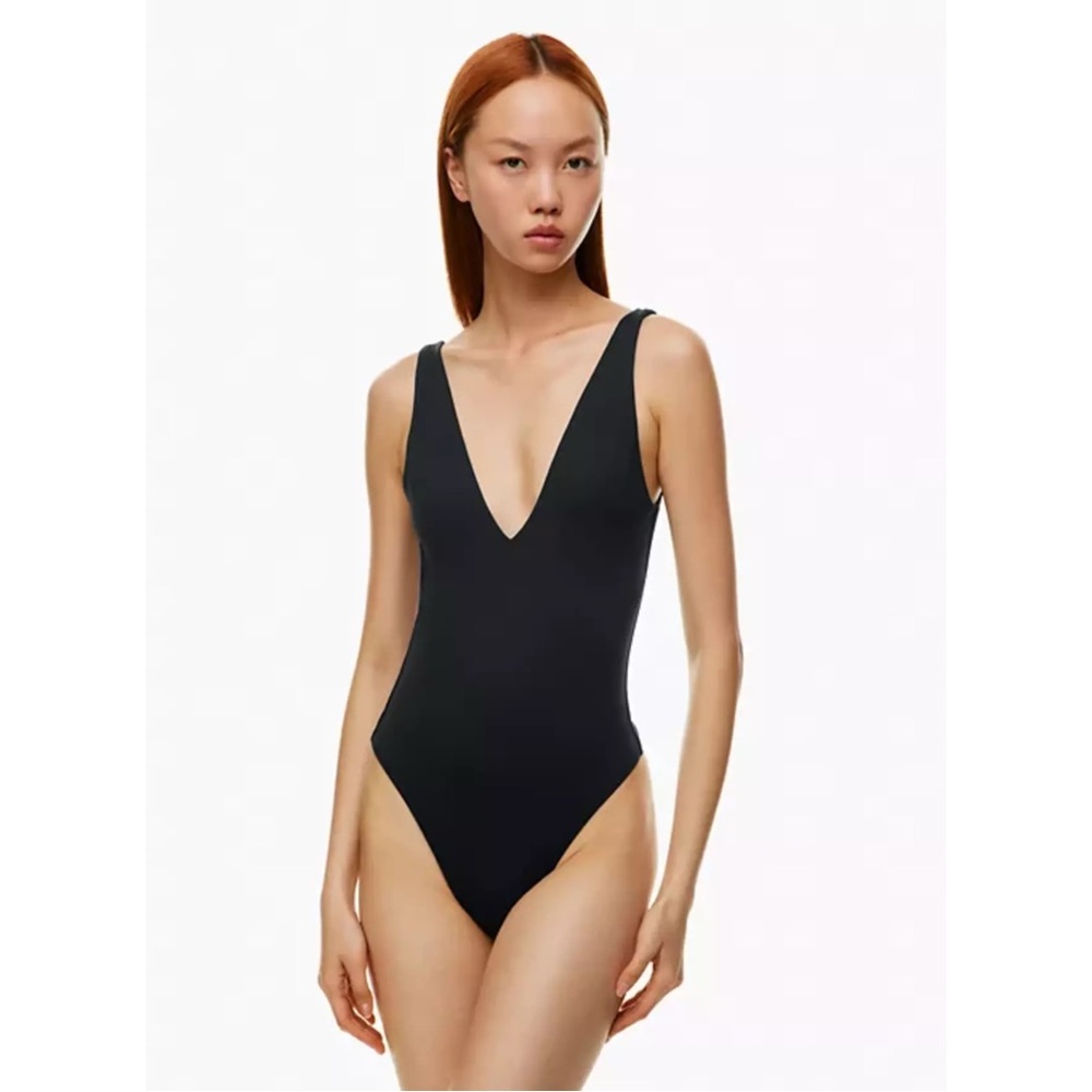 babaton aritzia black v-neck thong bodysuit